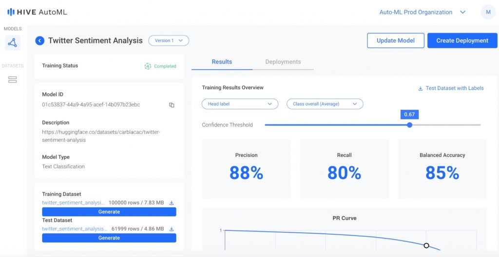 The project page for our Twitter Sentiment Analysis model after it has completed training